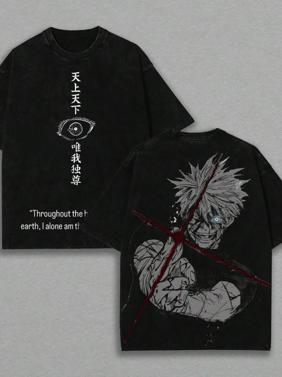 Camiseta gráfica Gojo Satoru, ropa de Manga Jujutsu Kaisen para hombres y mujeres, camisetas de algodón, camiseta Retro lavada, camiseta informal Harajuku