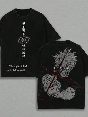 Gojo Satoru Graphic Tshirt Jujutsu Kaisen Manga Clothing For Men Women Cotton T-shirts Retro Washed Tee Harajuku Casual T Shirt