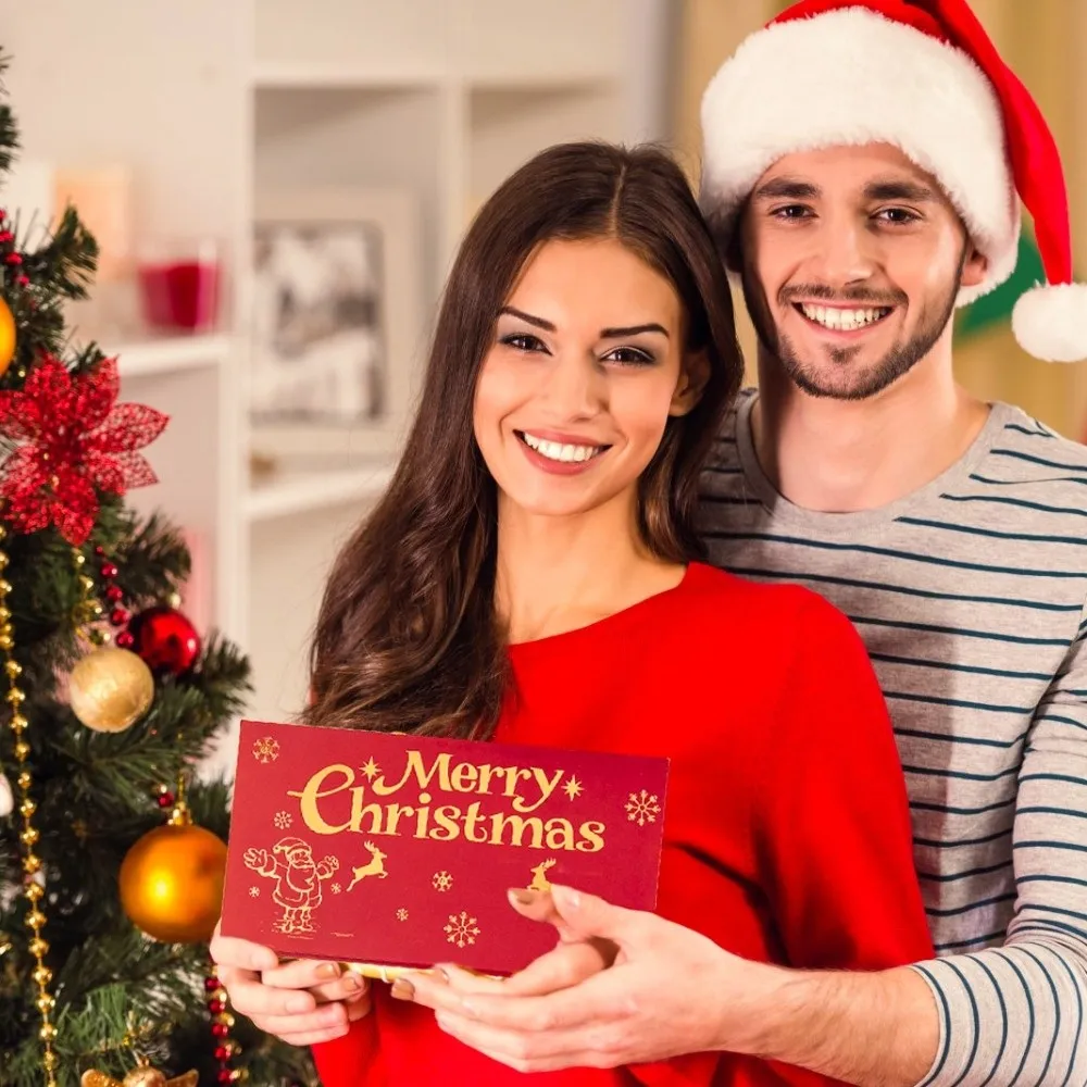 Juego de 2 sobres para tarjetas de dinero de Navidad de Papá Noel, 6 posiciones para tarjetas, tarjetas para billetes plegables de la suerte, alce de Navidad