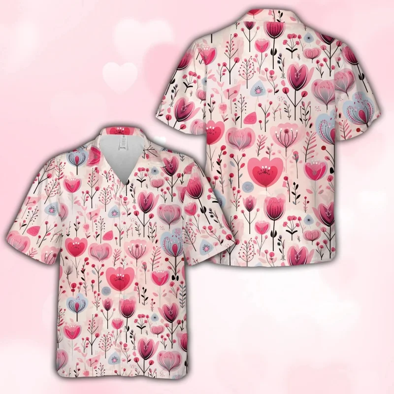 

Гавайская рубашка с узором Love Flowers Leaves для женщин и мужчин с котом и 3D принтом с короткими рукавами, летние свободные рубашки Aloha, блузка с лацканами, топ