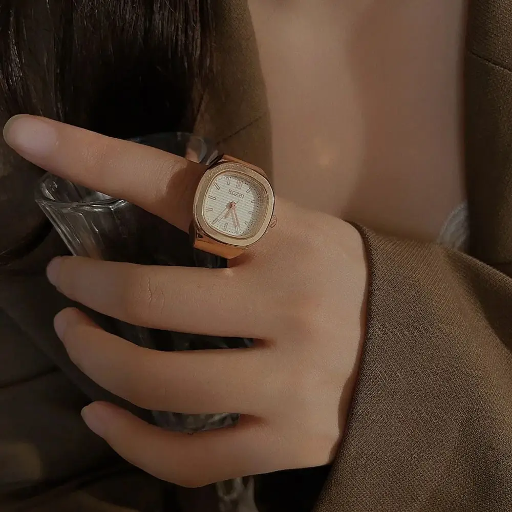 الإبداعية قابل للتعديل البنصر ساعة صغيرة بسيطة زوجين حلقة ساعة خمر سبيكة الوقت ووتش حلقة الرجال النساء