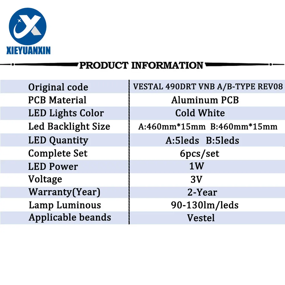 6Pcs 460Mm สำหรับ Vestel 49นิ้ว LED Backlight TV 5 + 5LED 3V และ1W 49HL500 49HL500 49FD7300 49HL550 49FHD269 Lt-490C770