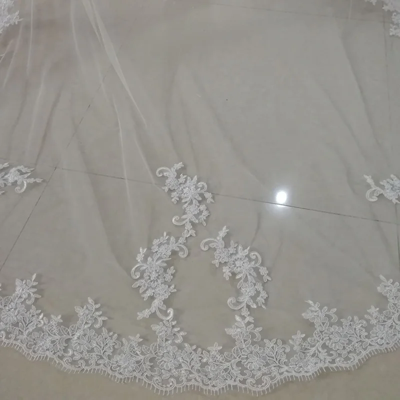 Wedding Veil Bridal Veil Embroidery Lace Edge Bride with Comb Cathedral Length Hair Accessories