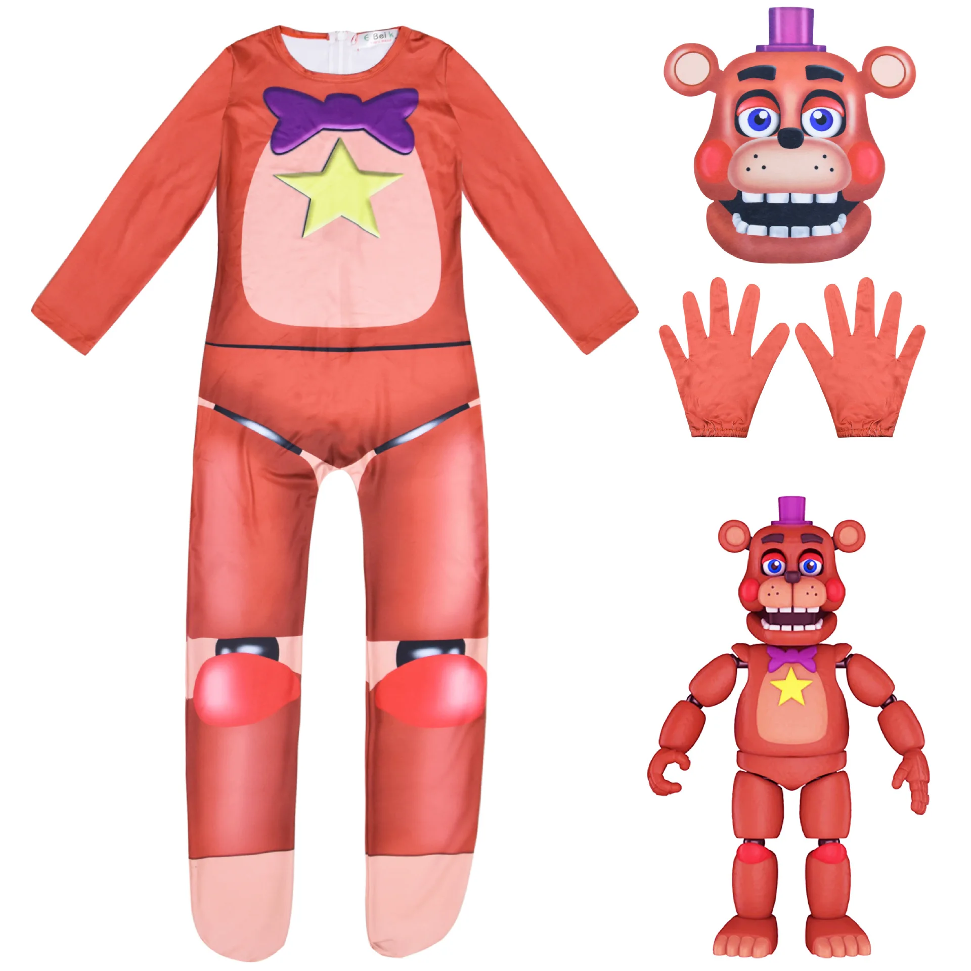 

Kids Fnaf Freddy Horror Bear Jumpsuit Mask Outfit for Boys Girls Christmas Halloween Cosplay Costume