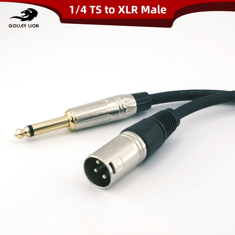 GOLLEY LION XLR Male to 1/4 Inch TS Cable, XLR 3 Pin Male to Quarter inch 6.35mm TS Unbalanced Interconnect Wire Mic Cord
