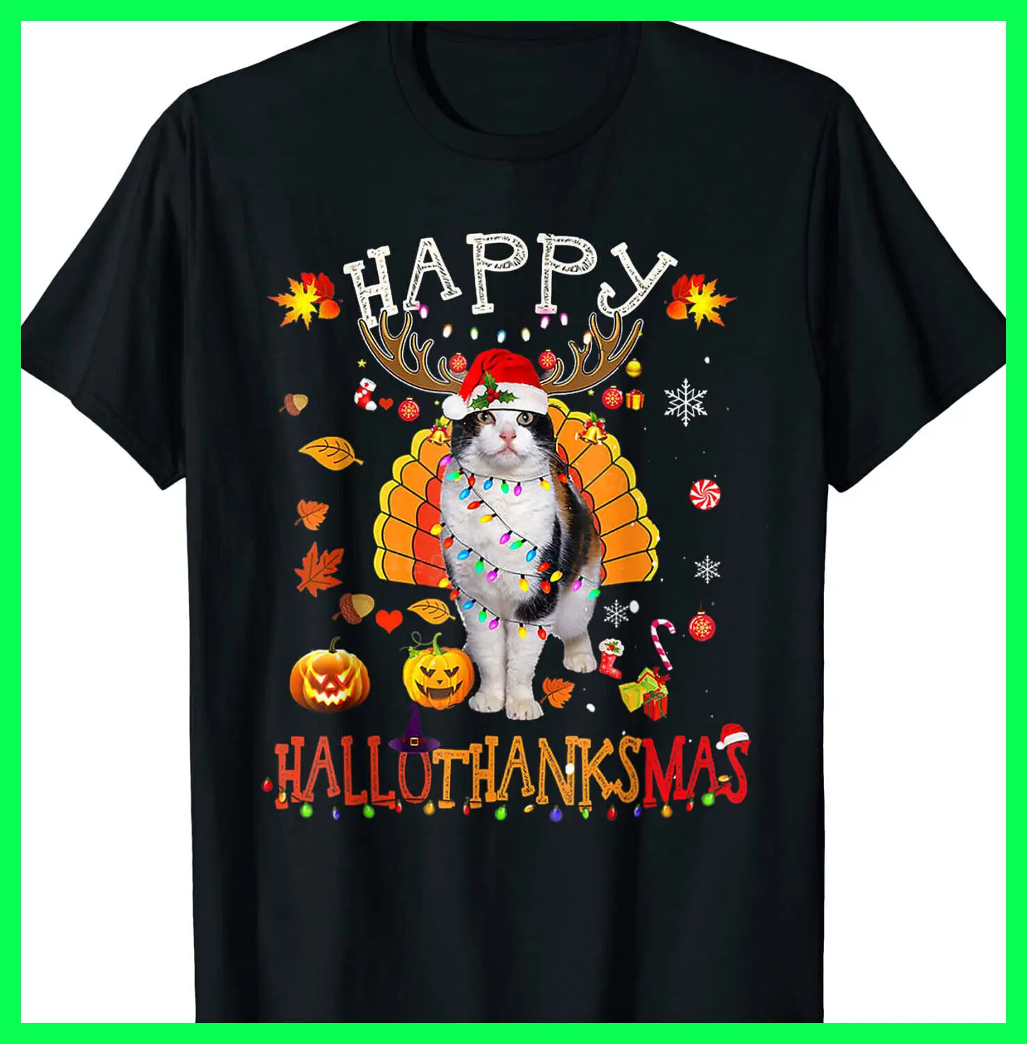 Siamese Cat Halloween Merry Christmas Happy Hallothanksmas T-Shirt