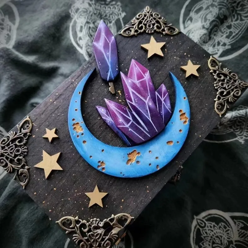 Retro Moon Ore Wooden Box Crafts Gothic Style Jewelry Necklaces Storage Box Twelve Constellations Desktop Decor Christmas Gifts