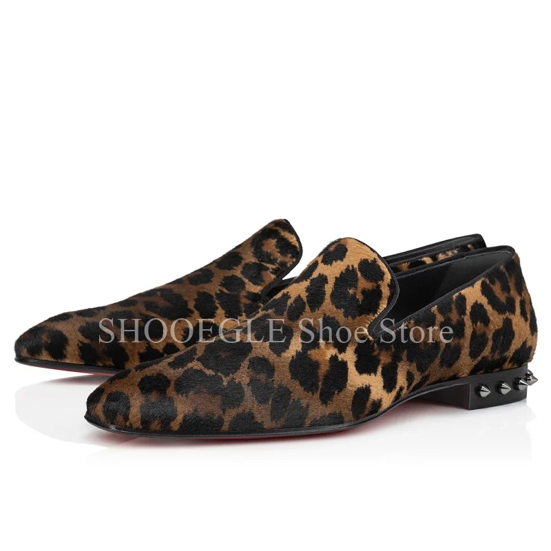 Men Loafer Rivets Decor Leopard Print Design Single Shoes New Office Business Dress Wedding Shoes Genuine Leather Men Male Shoes