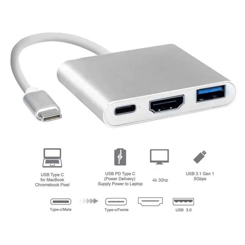 3 In 1 USB C ประเภท C ถึง HDMI 4K สนับสนุน Samsung Dex Mode USB-C แท่นวาง PD สำหรับ MacBook Pro/Air 2020