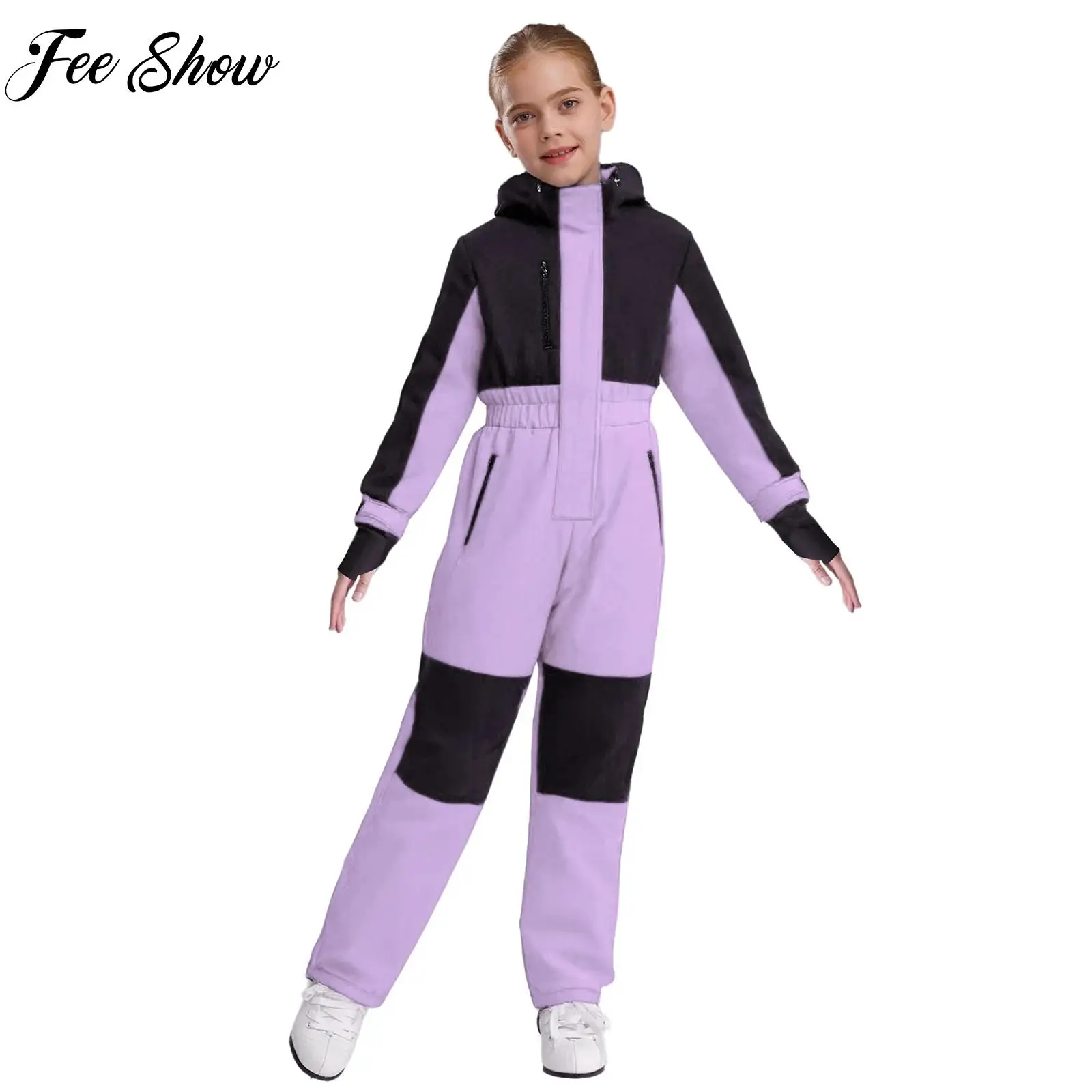 

Лыжный комбинезон для девочек и мальчиков, водостойкий зимний комбинезон на молнии с длинными рукавами, боди с капюшоном, катание на лыжах, сноуборде, спортивная одежда