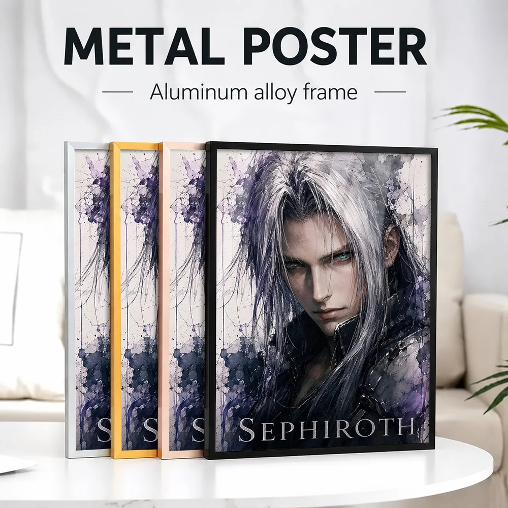 Sephiroth Final Fantasy Framed Metal Print Customized Photo Mystical Adventure Style Wall Art For Player Lounge Collector Gift