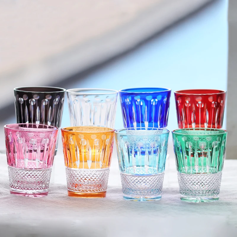 

Handcrafted Hand Engraved Multi-colored Crystal Glass Whiskey Tumbler In Gift Box For Water Juice Wine Beer Whiskey