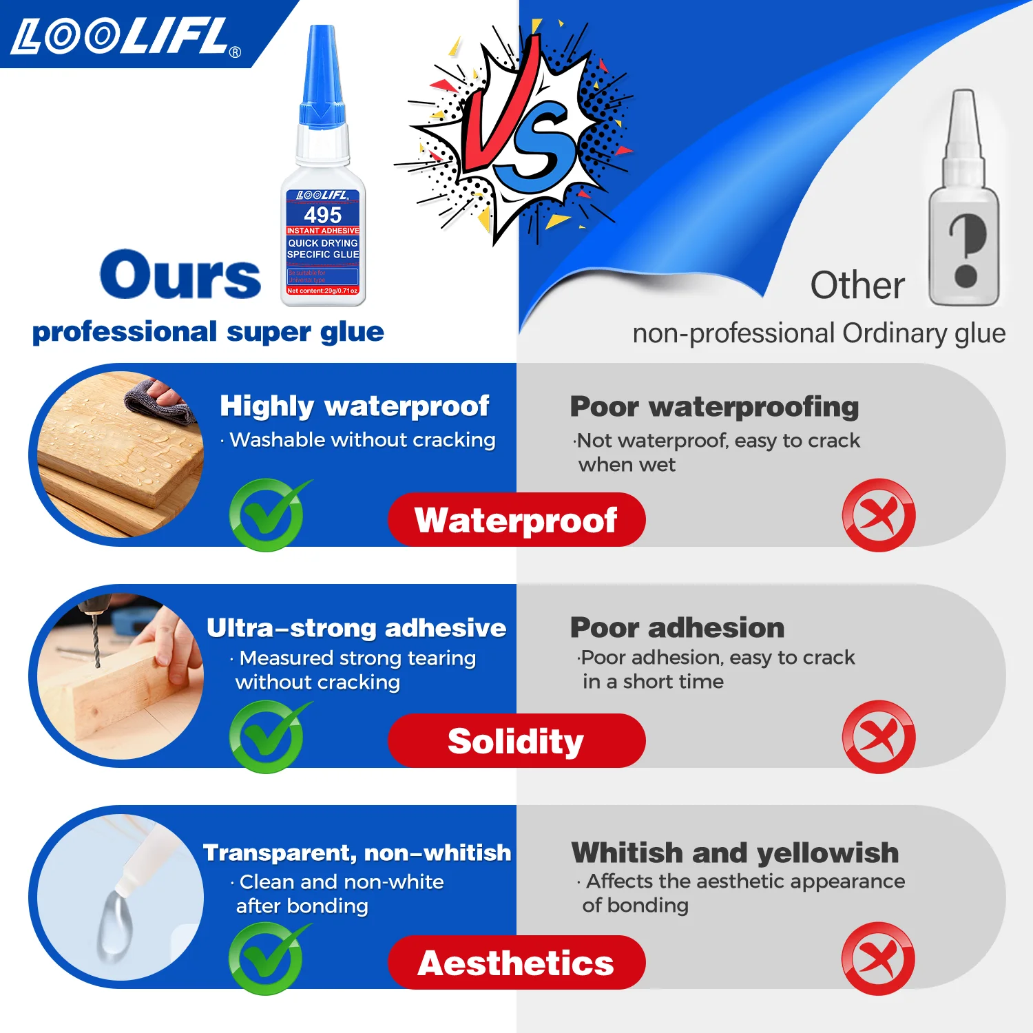 Adhesivo transparente super adhesivo para reparar artesanías de muebles de madera, todos los usos adhesivo instantáneo para artesanías de trabajo de la madera