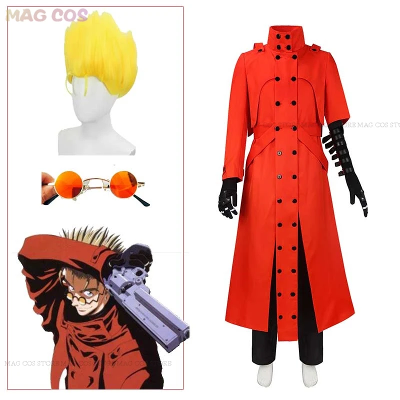 Anime Trigun Toraigan Vash the Stampede Cosplay Costume Mens Coat Uniform Jacket Pants OVA Outfit Halloween Party Disguise Suit