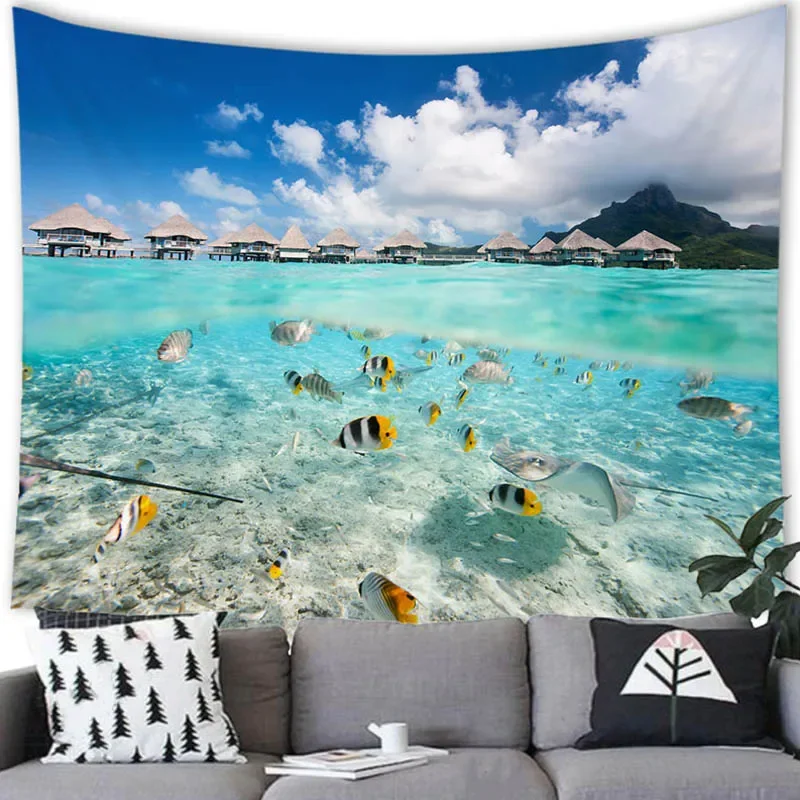 Sea Style Tapestry Wall Hanging Marine Life Party Home Decorations Background Tropical Fish Hanging Curtain Bedroom Living Room