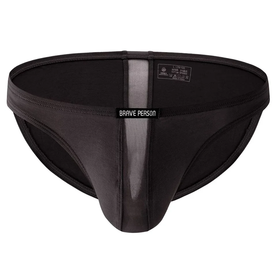 1pc Mens Cotton Sheer Briefs Sexy Low-rise Breathable Underpants U-shape Pouch Solid Color High Stretch Male Underwear