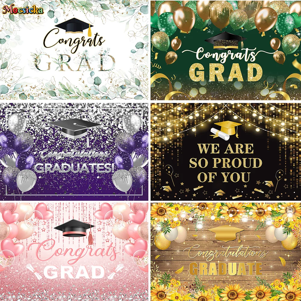 

Congrats Grad Background Banner Balloon Shiny Decor Graduate Student Child Birthday Portrait Studio Backdrop Outdoor Photozone