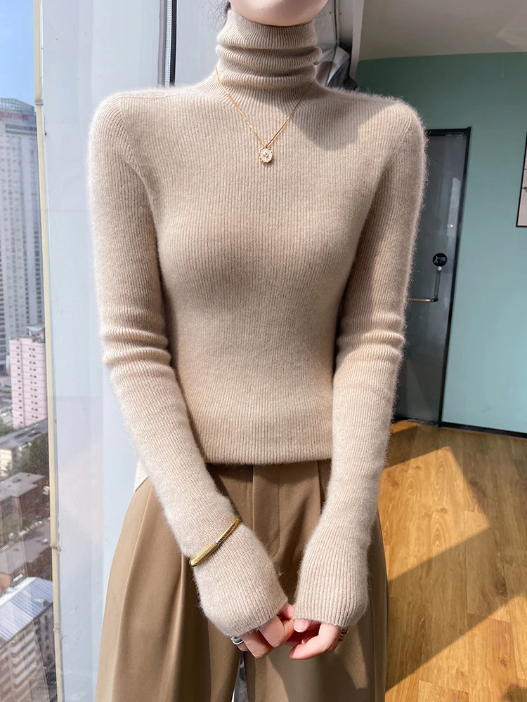 الأساسية سترة البلوز الخريف الشتاء سترة المرأة 100% سترة الكشمير المعنقة كومة طوق الملابس الموضة اليومية داخل الانضمام محبوك