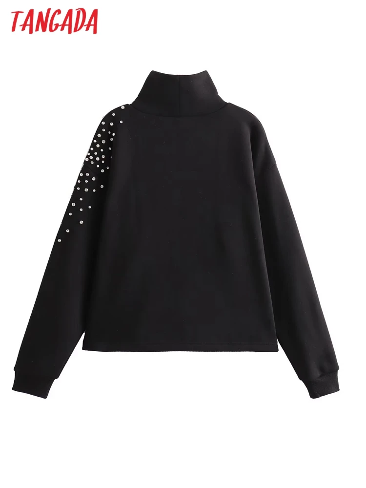 Tangada 2024 Women Beading Sweatshirts Oversize Long Sleeve Loose Pullovers 4M015