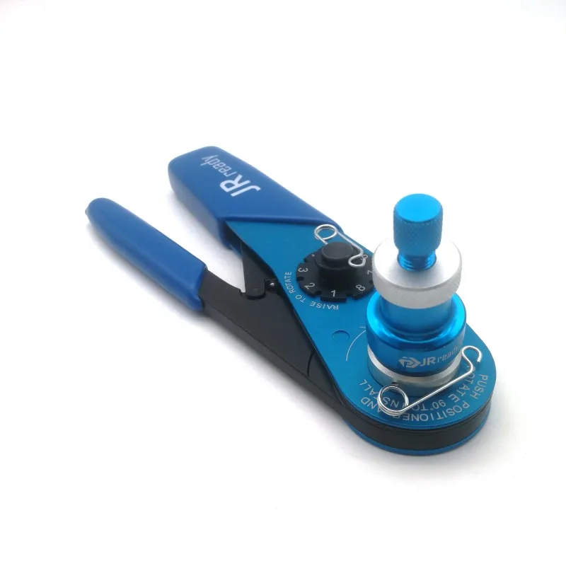 Ratchet crimper tool for solid contact applicable to series, comes with gage and removal tool