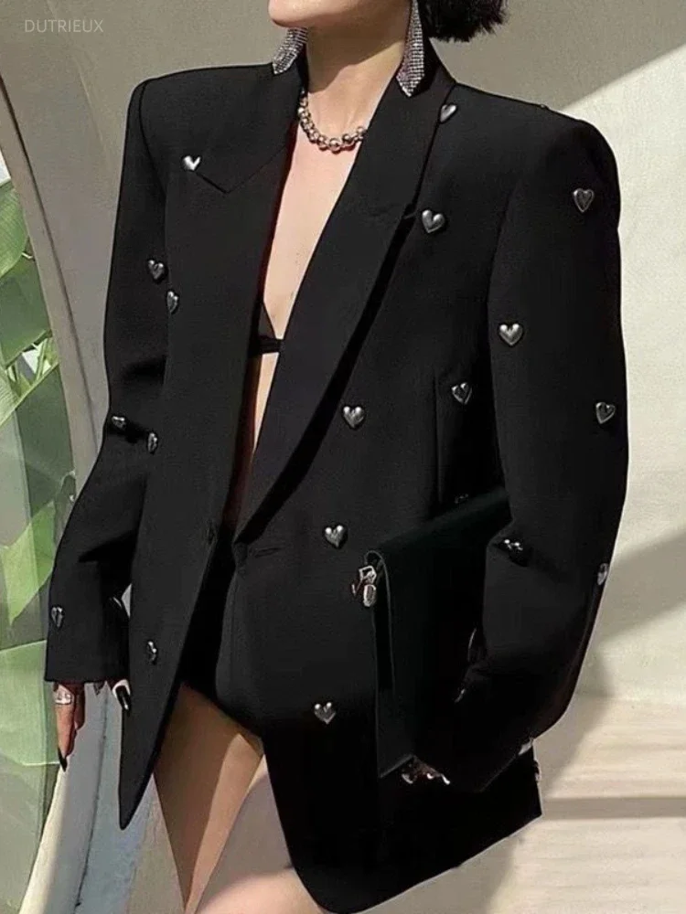 American High Street Suits Heart Patchwork Notched Collar Long Sleeve Design Blazers Casual Loose All Match Women Clothing 2026