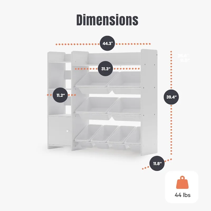 Toy Storage Organizer with Bookshelf, Kids Playroom Organization Shelving Unit with Removable Storage Bins