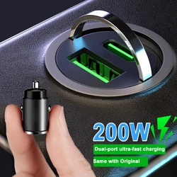 200W mini Car Charger Lighter Fast Charging for iPhone QC3.0 Mini PD USB Type C Car Phone Charger for Xiaomi Samsung Huawei