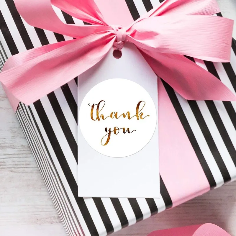 3 styles 500pcs gold foil thank you sticker scrapbooking for envelope seal labels stickers pink white black stationery sticker image 5