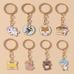 Cute Enamel Cartoon Animal Bear Keychain Panda Duck Key Ring Pendant for Car Key Holder Handbag Decor DIY Jewelry Gift