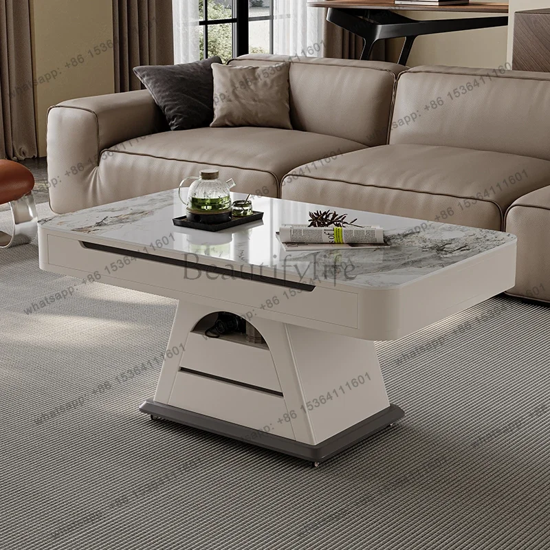 

D25Intelligent lifting coffee table dining table modern multi-functional cream wind folding two-in-one small apartment