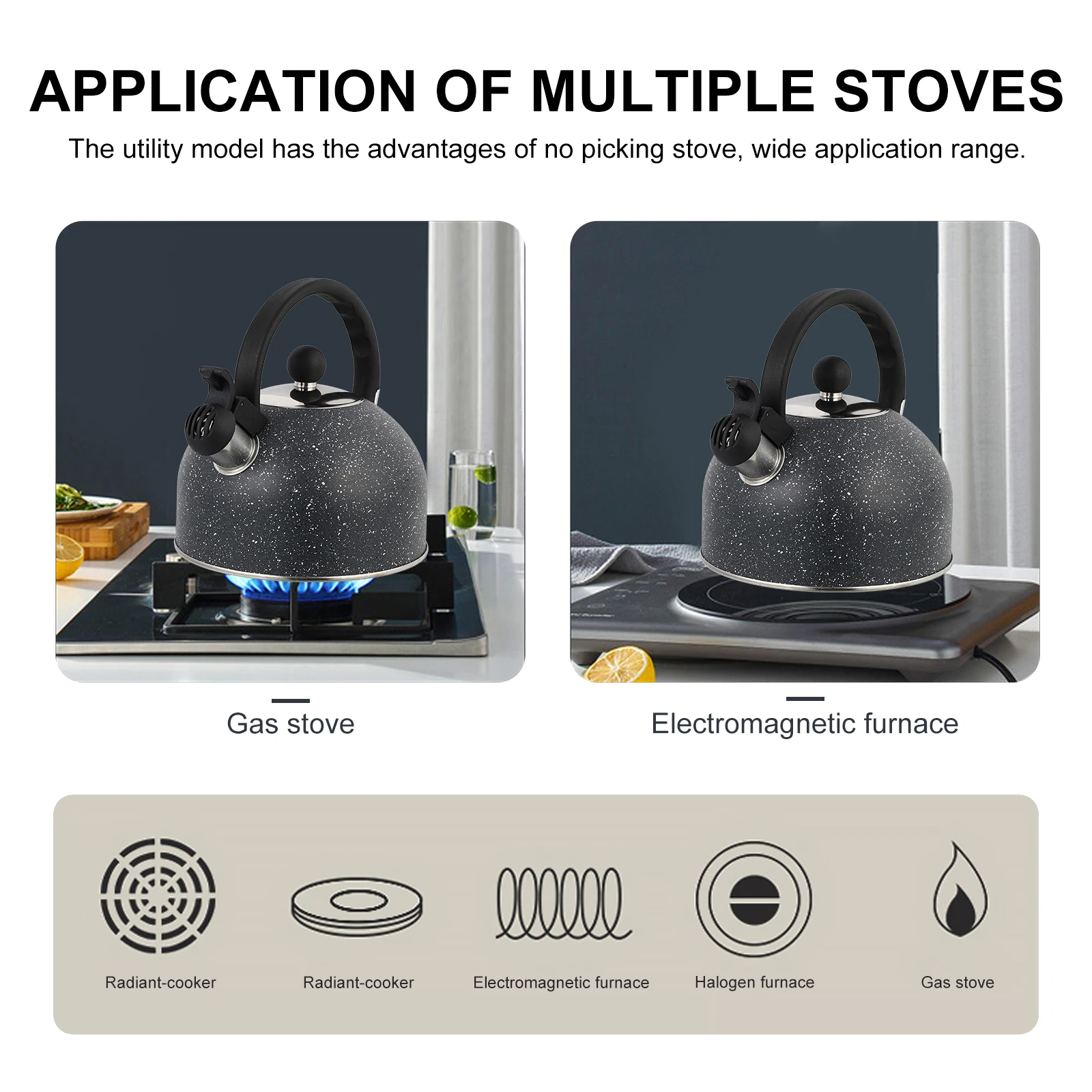 

Whistling Kettle Stove Top Black Stainless Steel Thickened Teakettle Water Heating Kettle Anti Scald Handle Easy Comfortable