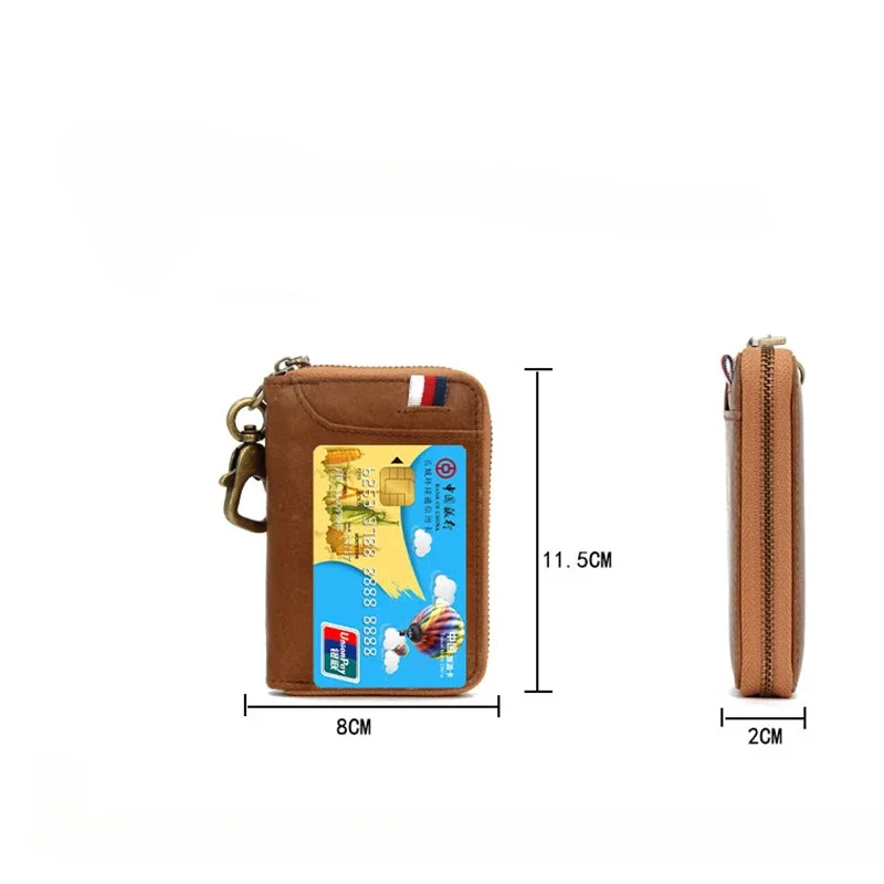 多機能オイルワックスキーホルダー,牛革革の盗難防止IDカードホルダー