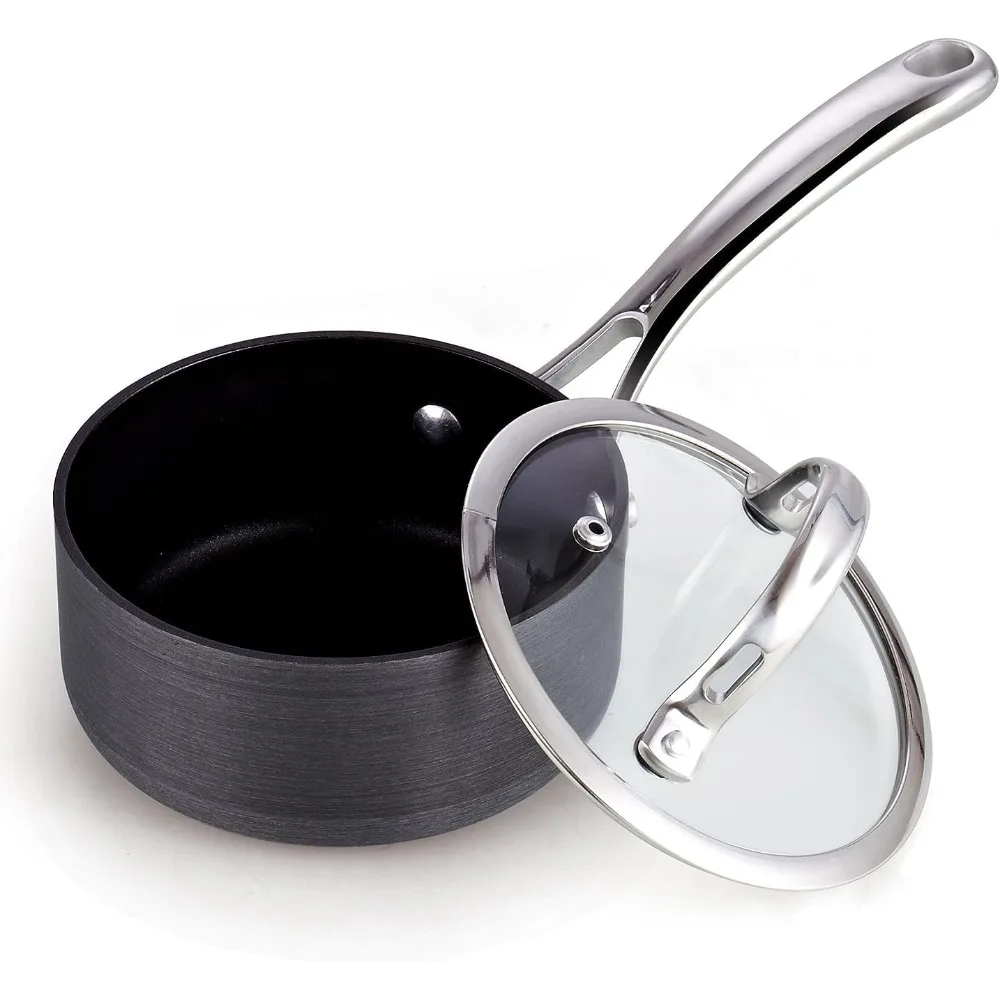 

Cooks Standard 1-Quart Saucepan Hard Anodized Nonstick with Glass Lid, Cooking Sauce pot Milk Pan, Black