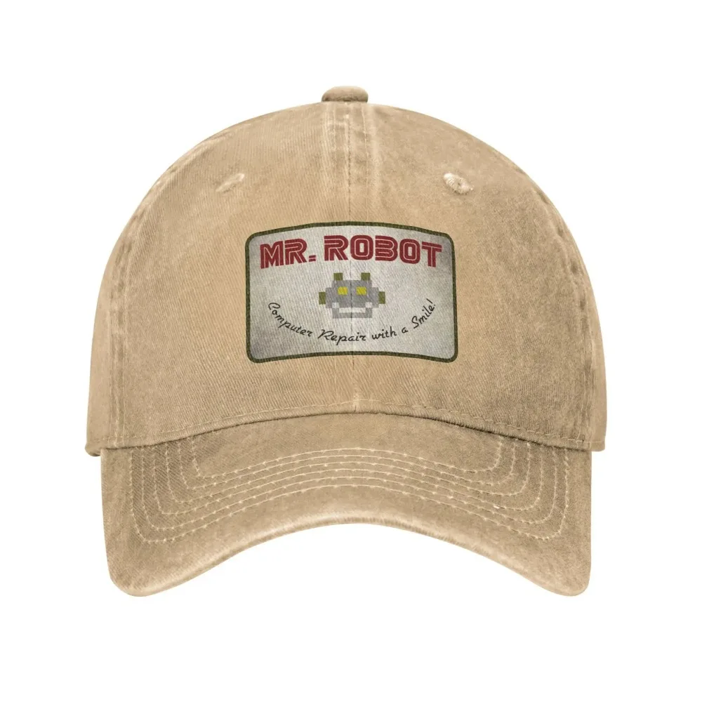 Computer with Sourires Anime Funny Mr Robot Custom Retro Cowboy Washed Baseball Caps for Men Denim Sun Hat Hip Hop Cap