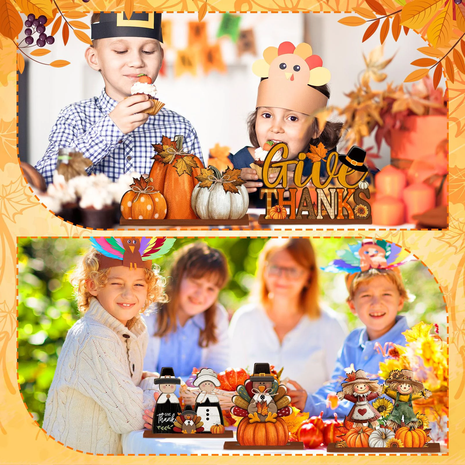 6 قطعة الشكر خشبية منضدية تمثال اليقطين تركيا الفزاعة نمط الخريف الحصاد موضوع الحلي للحفلات المنزلية #4