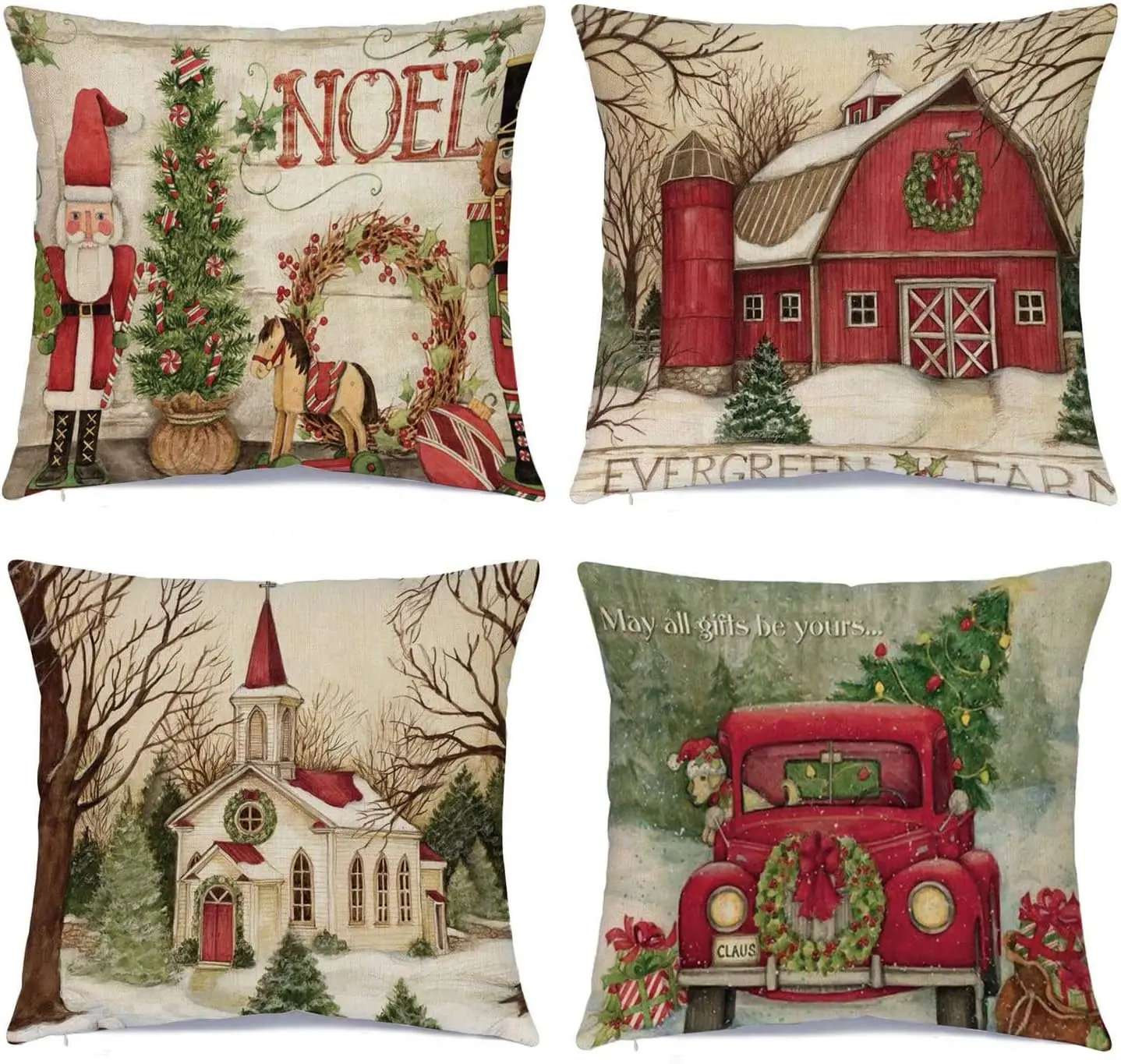 

Hlonon Christmas Decorations Christmas Pillow Covers 18 x 18 Inches Set of 4 - Xmas Series Cushion Pillow Cover Custom Zippered