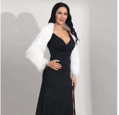 

2025 Новая модная женская норковая куртка, однотонная укороченная зимняя короткая женская куртка из искусственного меха, элегантная белая женская меховая шаль с открытой спиной, топы