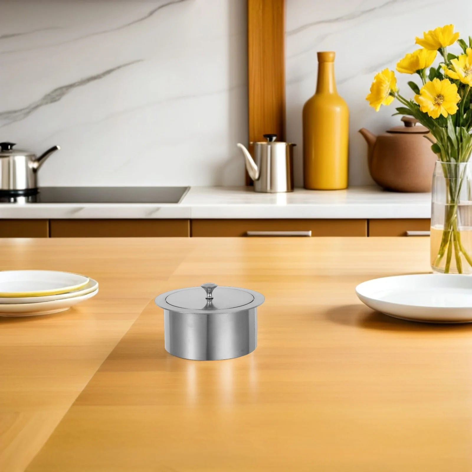 

Stainless Steel Countertop Trash Chute Lid Recessed Kitchen Garbage Bin Cover For Bathroom Cabinet Replacement