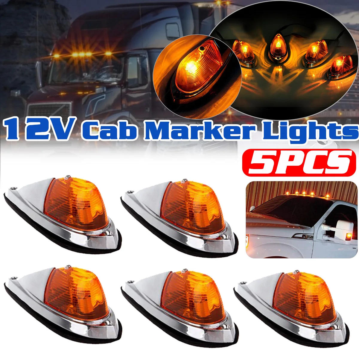 

DC 12V Amber Teardrop Cab Light Cab Marker Light Front Rear Top Clearance Roof Running Light Wiring Pack for Truck Van semis RV