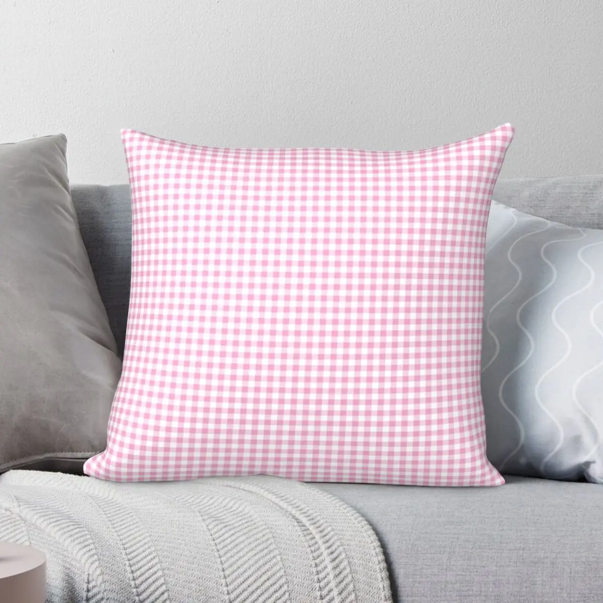 Pink White Gingham Check Square Pillowcase Polyester Linen Velvet Creative Zip Decor Sofa Seater Cushion Case 18