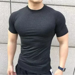 メンズ半袖スポーツTシャツ,タイトフィット,伸縮性のある体操服,ランニング,高品質のコンプレッションガーメント,夏