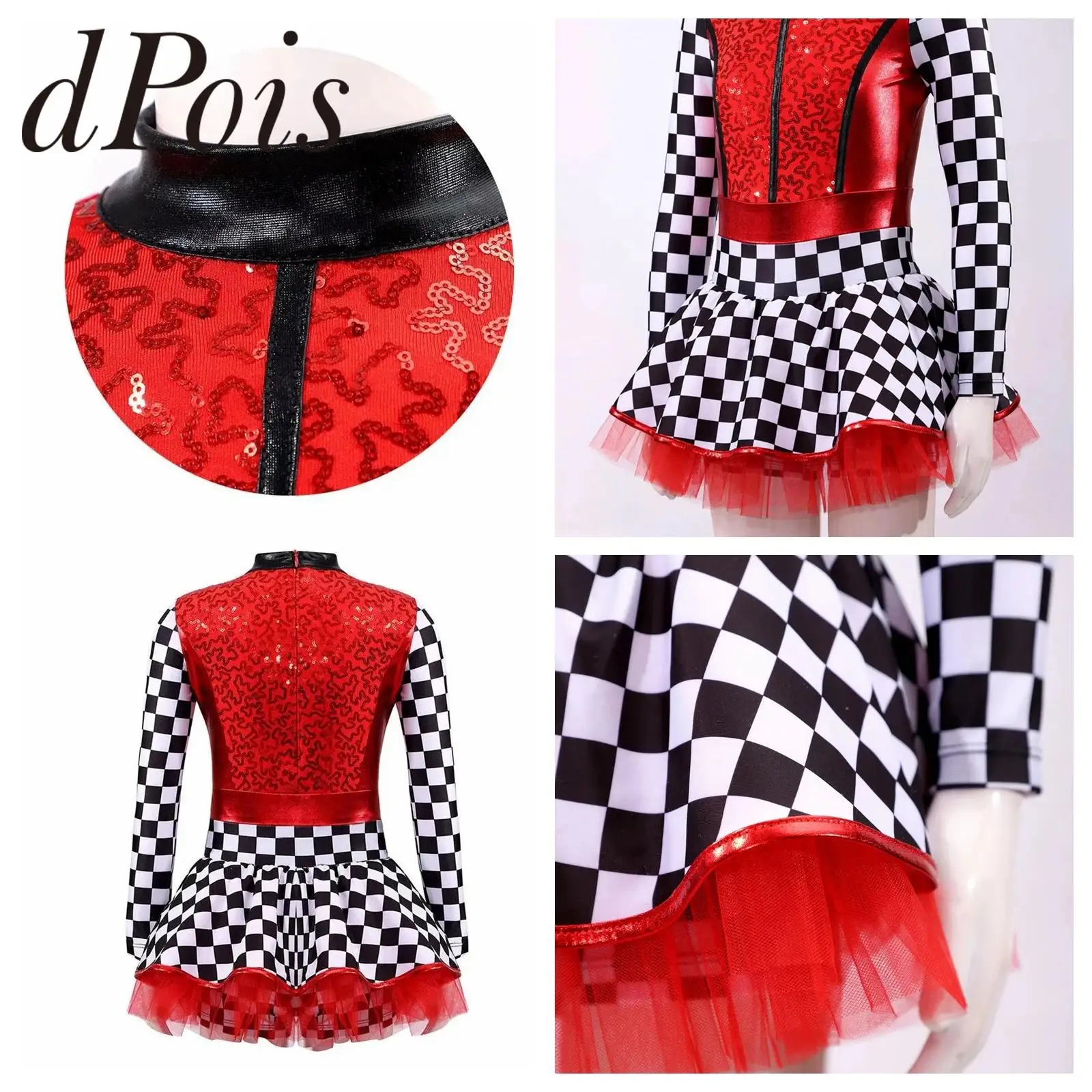 

Kids Girls Racing Driver Racer Costume Children Sequins Tutu Leotards Dress Cosplay Carnival Party Performance Dancewear
