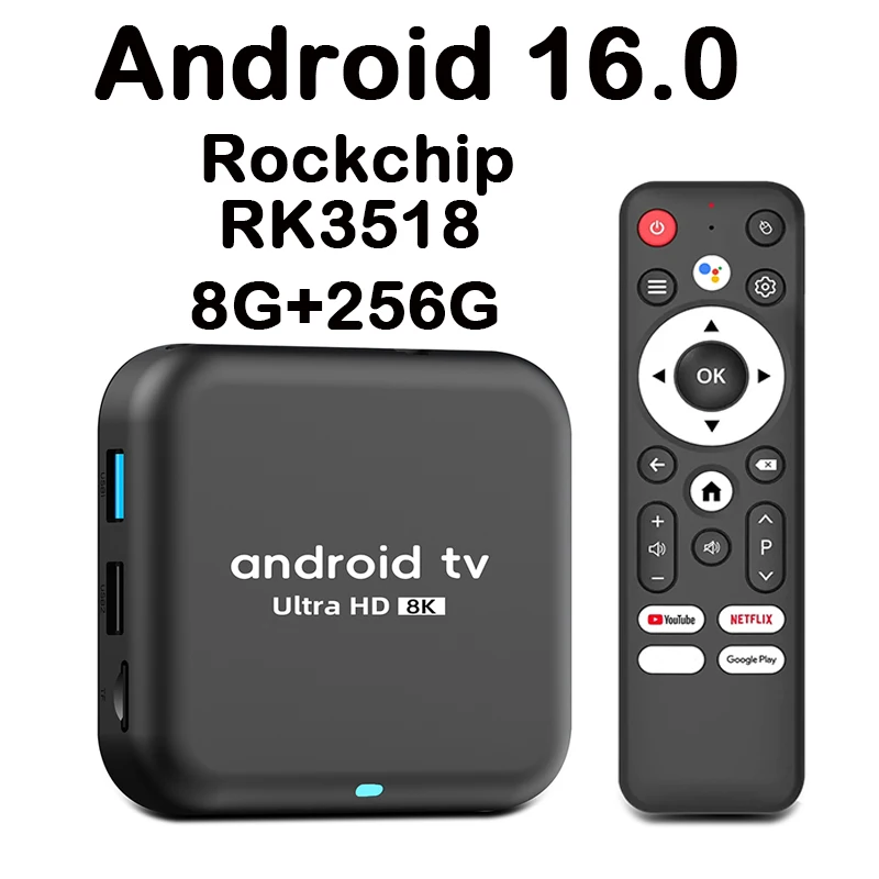 Q18 Android 16.0 Smart TV Box Rockchip RK3518 Quad Core Bluetooth 5.2 WiFi 6 Set Top Box Voice Remote Google Media Player TV Box