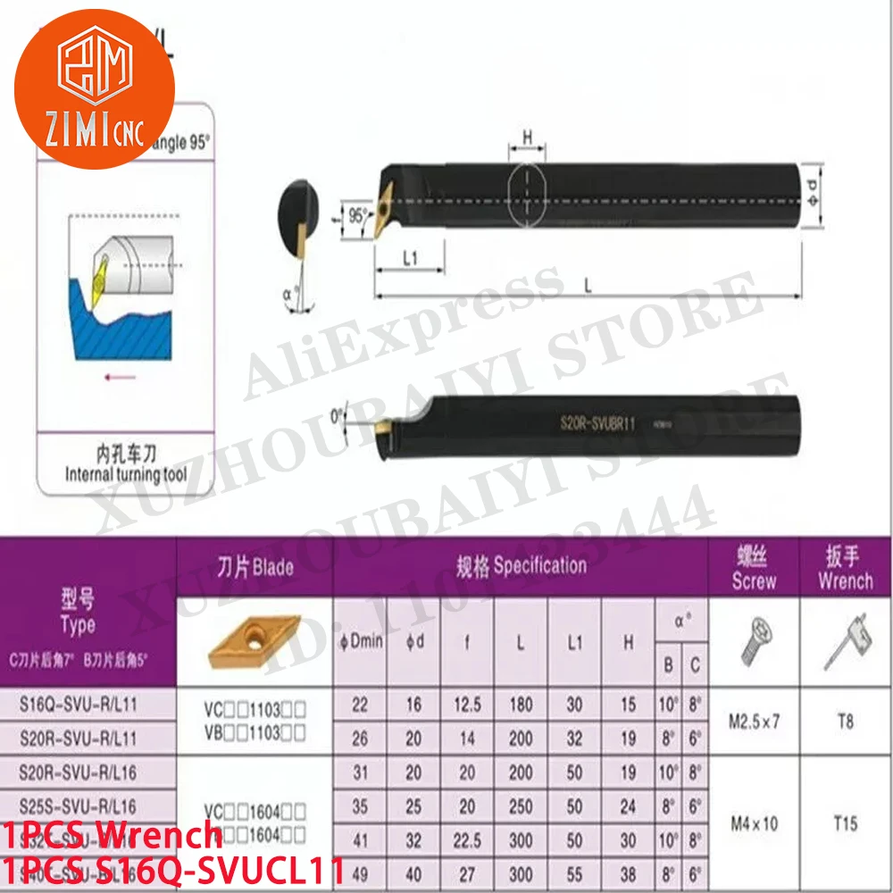 10PC S16Q-SVUCL11 Suporte de ferramenta de torneamento interno de torno Barra de mandrilar Para inserto de carboneto VCGT11 Ferramenta CNC metal mecânica ferramenta de corte