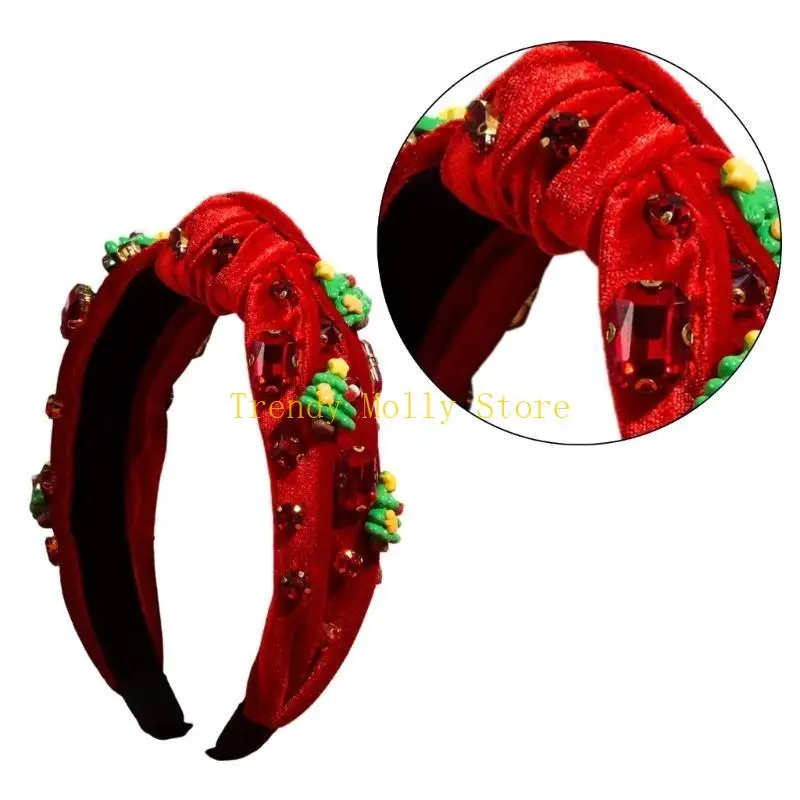 N5KB Christmas Headband for Women Embellished Hairband Wide Top Hairband