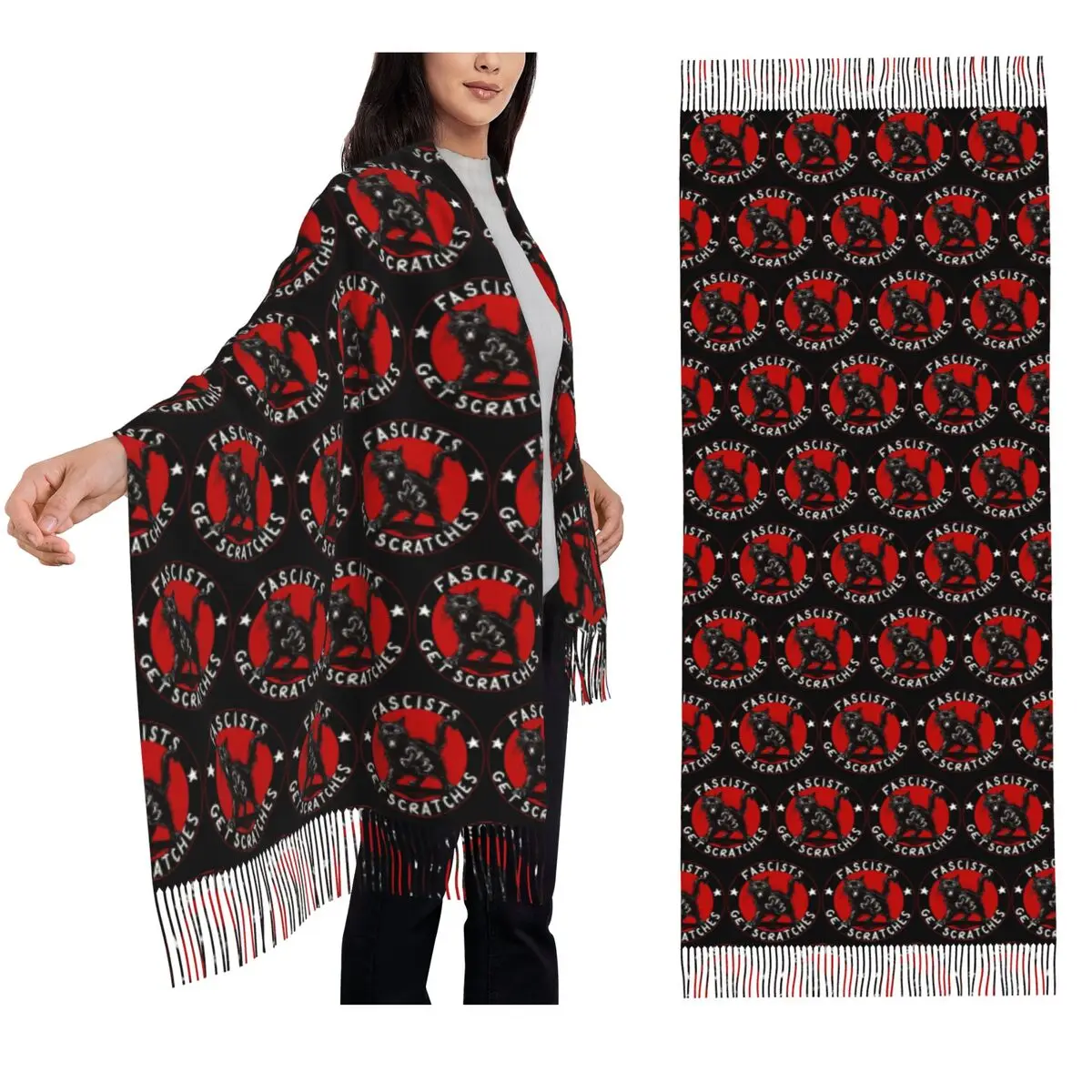 

Cats Against Fascists Scarf Tassel Scarves for Women Soft Warm Shawls and Wraps Large Fall Winter Shawl Wrap