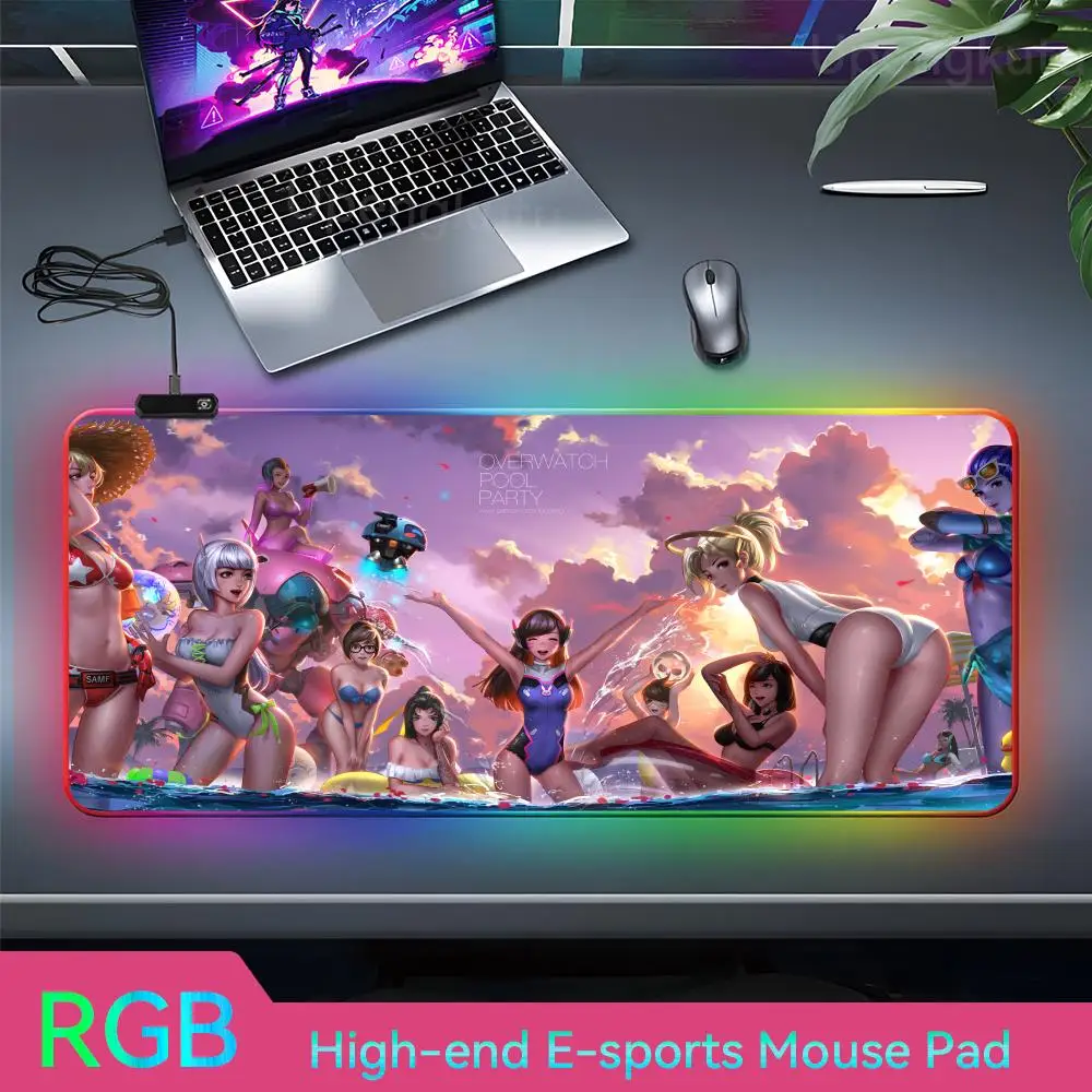 D_d V_va LED Large Gamer Mousepads Tapete Para Escritorio Mouse Pad RGB Esports Computer Keyboard Pad Card Playmat Rubber Mouse