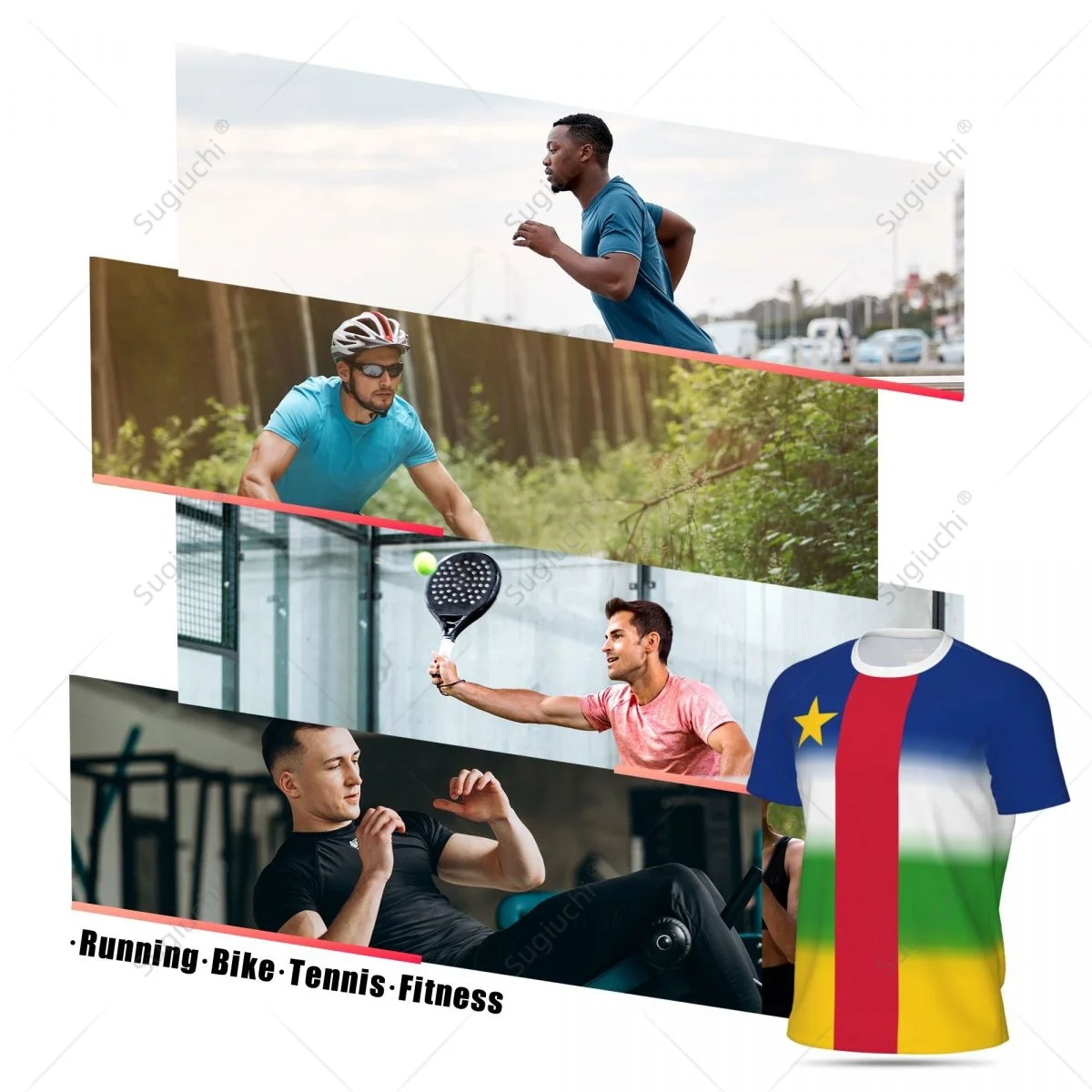 Camiseta de malla deportiva con bandera de la República de África Central para correr, fútbol, tenis, fútbol, camisetas de Fitness con estampado 3D personalizado