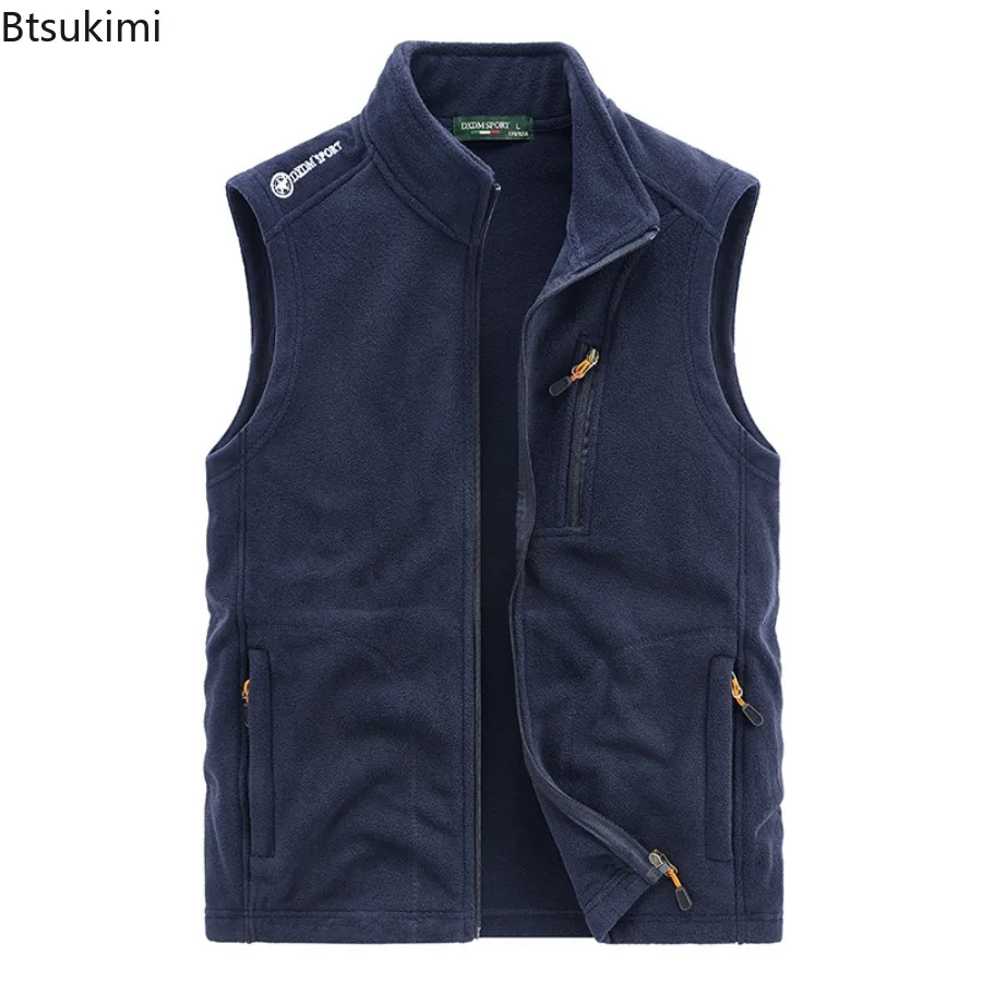 New Autumn Winter Men's Thick Warm Vests Solid Stand Collar Polar Fleece Sleeveless Jackets Outdoor Casual Sports Waistcoats Man