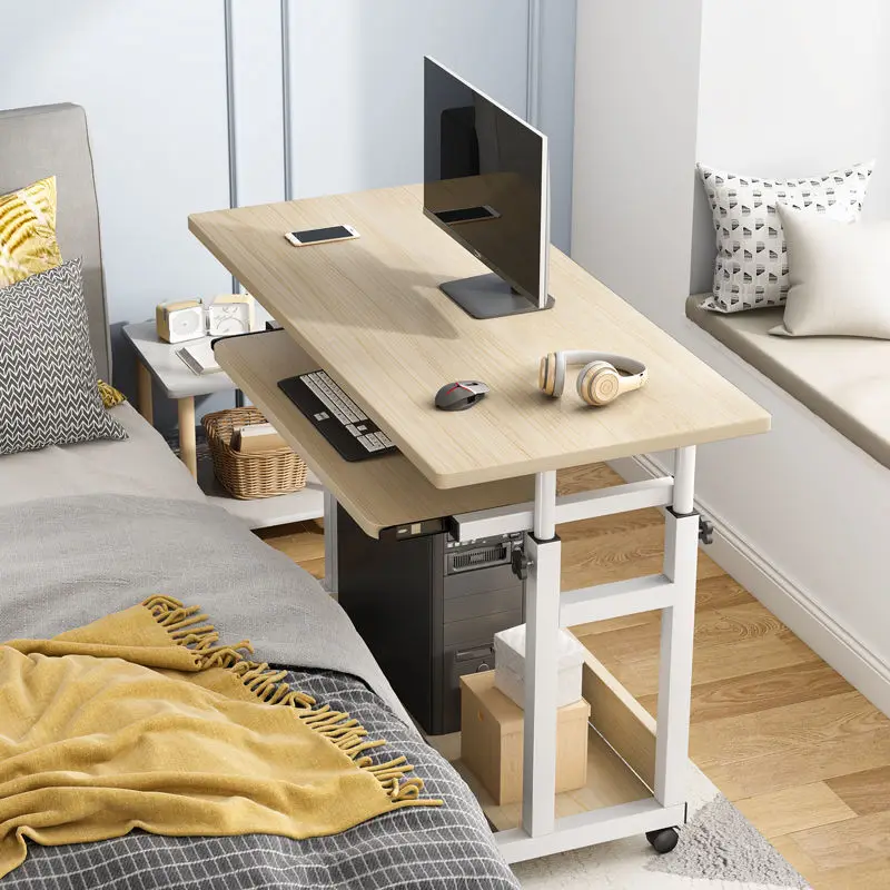 Large Liftable Bedside Study Computer Desk with Lower Storage Rack with Wheels Removable Table 80*50cm